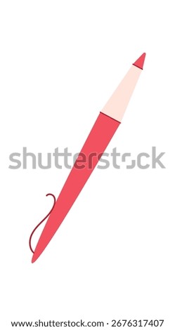 Red pen for note or message with heart design for valentine card and stationery. Cute flat style of love expression, perfect romantic celebration, gift, and heartfelt correspondence.