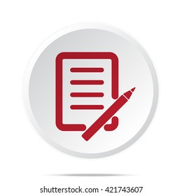 Red Pen And Paper icon on white web button