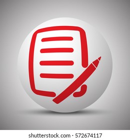 Red Pen And Paper icon on white sphere