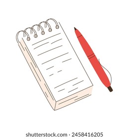 A red pen and a spiral-bound notebook