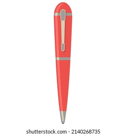 Red Pen Vector Cartoon Illustration Isolated On A White Background.