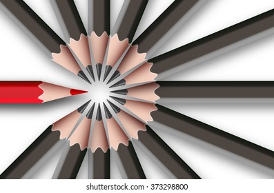 Red pencil among gray pencils
