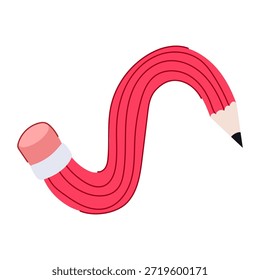 Lápiz rojo que se dobla en forma de un S, que simboliza la innovación, los enfoques únicos y la flexibilidad creativa en los procesos de educación, diseño y resolución de problemas sobre un fondo blanco