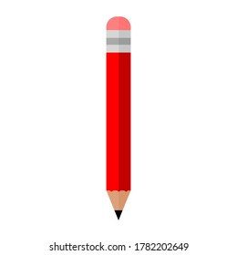 red pencil with black tip and pink eraser isolated on white background. vector illustration 