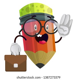 Red pencil with brown briefcase in her hand illustration vector on white background