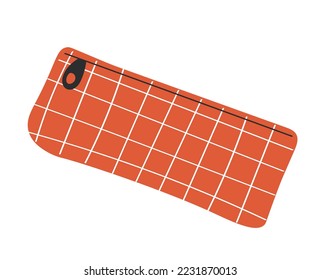 Red pencil case icon. School supplies for pens. Fashion and style, graphic element for website, poster or banner. International Day of Knowledge, September 1. Cartoon flat vector illustration