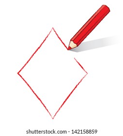 Red Pencil casting a shadow Drawing Ace of Diamonds Playing Card Icon