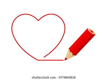 red pencil draw heart icon