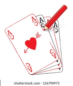 Red Pencil Drawing the Ace of Hearts Playing Card