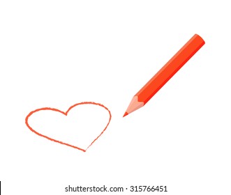 Red pencil drawing heart