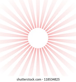 Red pencil drawing of sun with rays