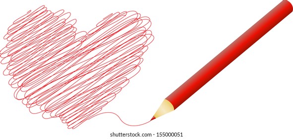 Red pencil and drawn heart