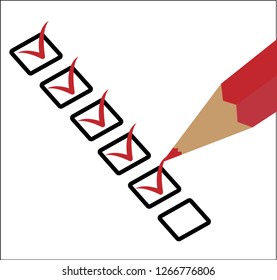 Red pencil draws check marks in squares.