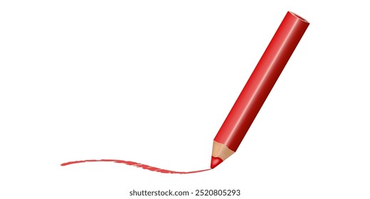 Red pencil with dynamic stroke. Doodle. Line. Close up. Used for web design collages.