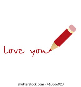 Red pencil with eraser. Vector illustration.