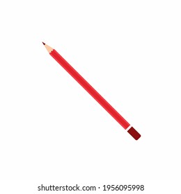 Estilo de caricatura de iconos vectoriales de diseño plano de lápiz rojo. Herramientas de dibujo aisladas en fondo blanco. Elemento gráfico para el concepto de oficina y escuela. Diseño de dibujo manual para ilustración de vector educativo