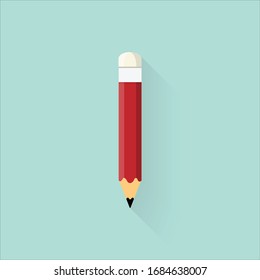 Red pencil flat icon with shadow.