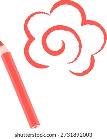 Lápiz rojo y marca de la flor