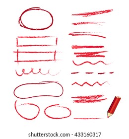 red pencil with hand drawn elements. red highlighting elements