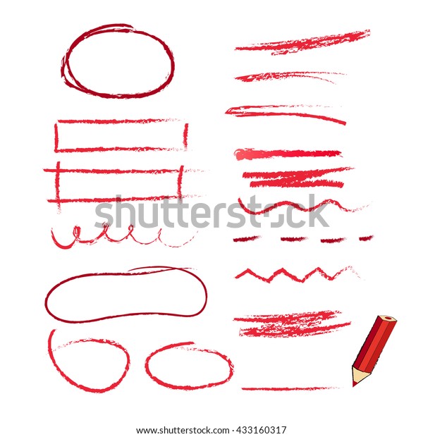 red pencil with hand drawn elements. red\
highlighting elements