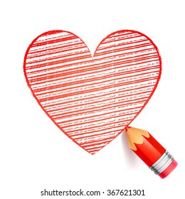 Red Pencil and Heart Drawing