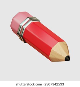 icono del lápiz rojo completamente aislado en fondo blanco, educación del lápiz de símbolos. 3.ª ilustración de representación