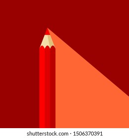 Red pencil icon in flat style with long shadow. Also suitable for background, banner or template. Vector illustration on dark red background.