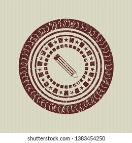 Red pencil icon inside distressed rubber texture
