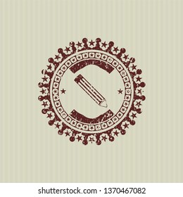 Red pencil icon inside rubber grunge texture stamp