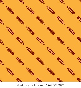 Red Pencil icon isolated seamless pattern on brown background. Education sign. Drawing and educational tools. School office symbol.  Vector Illustration