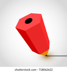 Red pencil icon on white background. Vector illustration