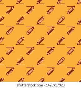 Red Pencil and line icon isolated seamless pattern on brown background. Education sign. Drawing and educational tools. School office symbol.  Vector Illustration