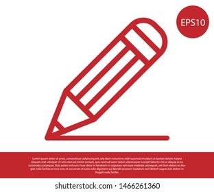 Red Pencil and line icon isolated on white background. Education sign. Drawing and educational tools. School office symbol.  Vector Illustration