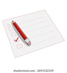 Ein roter Stift, der ein Kontrollkästchen in einer Liste markiert und so die Fertigstellung und Organisation angibt