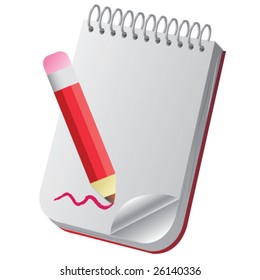 Red pencil with notebook