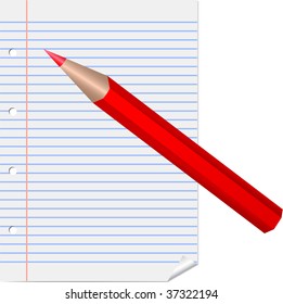 Lápiz rojo en página alineada, vector
