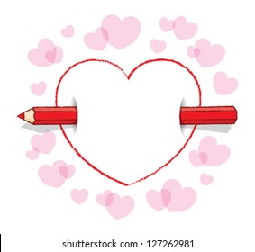 Red Pencil Piercing Empty Love Heart Message like an Arrow