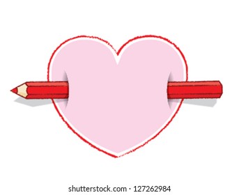 Red Pencil Piercing Empty Love Heart Message like an Arrow