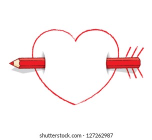 Red Pencil Piercing Empty Love Heart Message like an Arrow