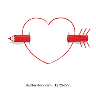 Red Pencil Piercing Empty Love Heart Message like an Arrow