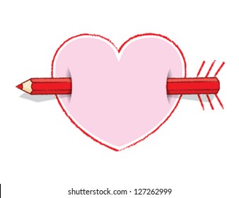 Red Pencil Piercing Empty Love Heart Message like an Arrow