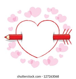 Red Pencil Piercing Empty Love Heart Message like an Arrow