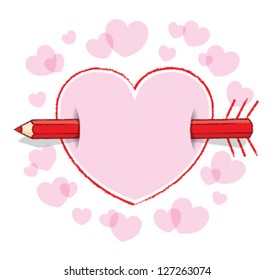 Red Pencil Piercing Empty Love Heart Message like an Arrow