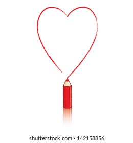 Red Pencil with Reflection Drawing Outline of Ace of Hearts Playing Card Icon