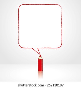Red Pencil with Reflection Drawing Smooth Square Shaped Speech Bubble on Pale Background