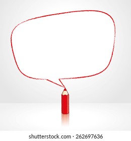 Red Pencil with Reflection Drawing Smooth Irregular Shaped Speech Bubble on Pale Background