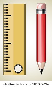 Red pencil with ruler, education concept