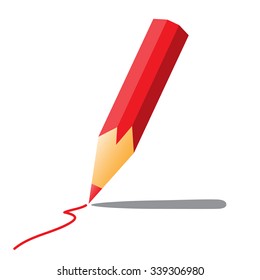 red pencil with shadow draws a line