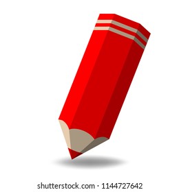 Red pencil with shadow. Style 3d stationery.