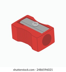 Red pencil sharpener. Hand drawn vector illustration isolated on white background. Modern flat cartoon style.